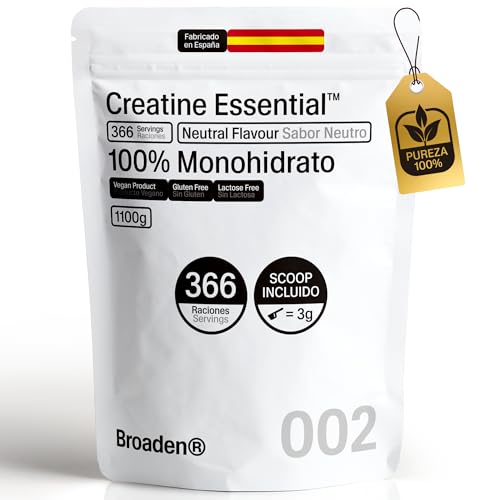 BROADEN® 400g Creatina Monohidrata en Polvo Sin Sabor con 133 Dosis | 100% Monohidrato de Creatina Micronizada | Incluye Dosificador | Sin Añadidos | Sin OMG, Vegano, Sin Gluten (400 Gramos)