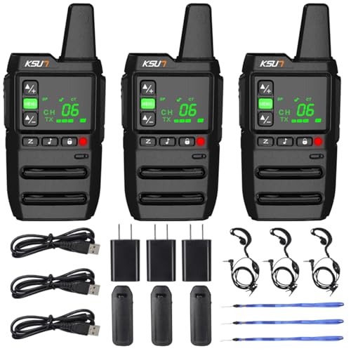 KSUN Long Range Walkie Talkies with Earpiece for Adults 22 Channels LCD Screen,Flashlight Rechargeable Battery Portable for Cruise Camping Hiking GZ20 (3 Pack)