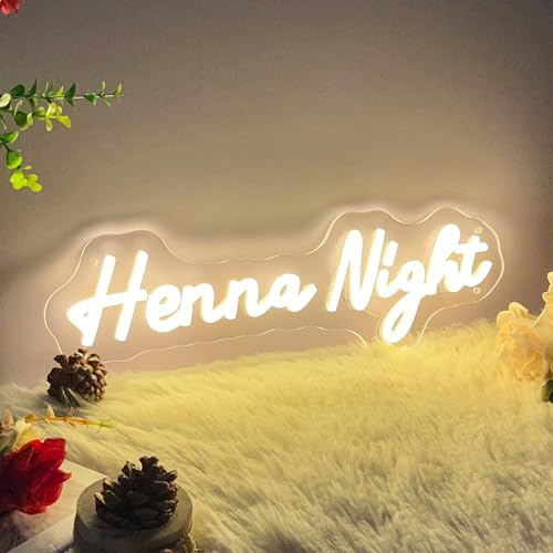 Image of Henna Night Neon Sign for Wall Decor Customized Led Neon Light Sign Personalized Birthday Marry Wedding Christmas Gift Sign Party Bedroom Bar Home Room (Warm White,40x13 CM)