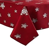 Linnovo Decorative Christmas Tablecloth,Gradient-Colored Snowflakes Holiday Red Table Cover Water Resistant for Picnic Dinner Buffet Parties 60x120 Inch Rectangular