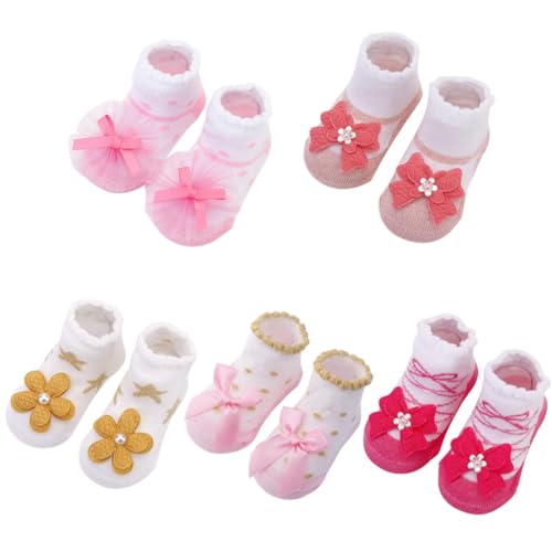 5 Packs Newborn Baby Girls Socks Toddler Princess Ankle Socks for Girl