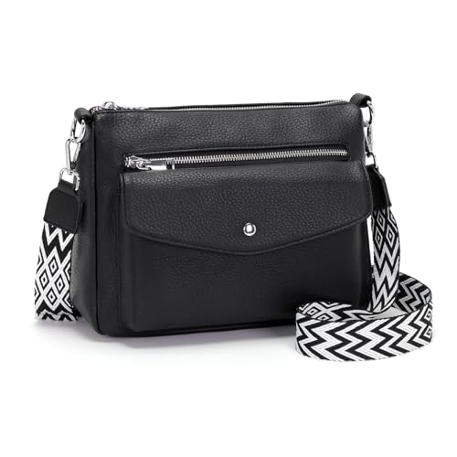 Atgbiem Umhängetasche Damen Mittelgroß Handtasche Klein Tasche Damen Crossbody Bag Veganes Leder Schwarz Geschenke für Frauen
