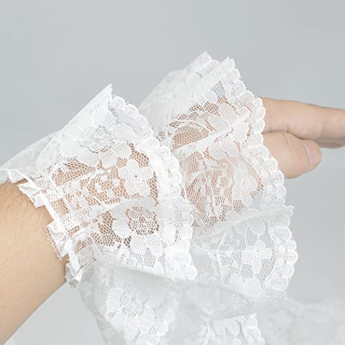 Kuasting 11 Yard Vintage Lace Pleated Fabric Trimming Ruffle Fabric Embroidered Sewing Lace Trim Wedding Bridal Dress Appliques Patches & Handmade Diy Sewing (White) #TOP3
