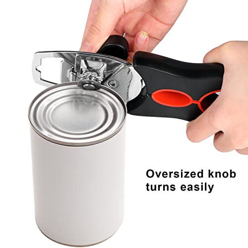 Psnspoel Can & Jar Opener Manual Handheld Heavy Duty, Sharp Cutting Wheel For Smooth Edge Cut, Comfortable Soft Handle For Seniors With Arthritis, Oversized Easy Turn Knob, Built In Bottle Opener #TOP3