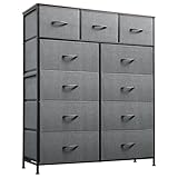 WLIVE Tall Dresser for Bedroom, Fabric Dressers Storage Tower, Dresser & Chest of Drawers Organizer Unit with 11 Drawers, Storage Cabinet, Hallway, Closets, Steel Frame, Wood Top, Dark Grey