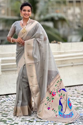 Image of SGF11 Women's Organza Kanjivaram Pure Soft Silk Handloom Saree Pure Golden Zari With Blouse Piece