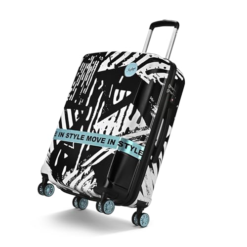 Image of Skybags Wanderlust Check-in Trolley Bag 68cm | Medium | Hard Luggage | Printed 8-Wheel Suitcase | TSA Lock with Anti-Theft Zipper | Polycarbonate | 3 Years International Warranty- Unisex (Black-White)