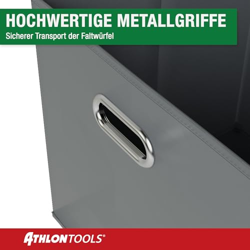 ATHLON TOOLS 4x Faltboxen 33L verstärkt, 33x33x33cm - Oxford-Material - je 2 Griffe - Aufbewahrungswürfel - Hochwertige Organizer-Boxen (Grau)