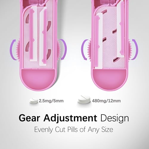 Image of Pill Cutter Splitter for Small and Tiny Pills, Pill Cutter for Small or Large Pills, Pill Splitter for Multiple Pills at a Time with Centering Device and Stainless Steel Blade (Pink)