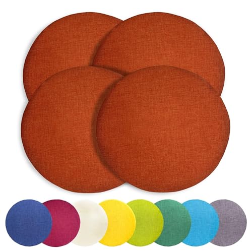 TIENDA EURASIA - Pack de 4 Cojines Redondos con Cordones y Cremallera, Cojines Exterior e Interior, Funda Extraible con Cremallera, Funda Lavable, Cojines Lisos, Tamaño ø40 x 3 cm (Naranja)