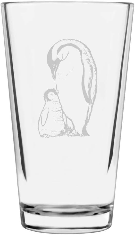 Emperor Penguin with Chick Zoo Animal Themed Etched All Purpose 16oz Pint Glass