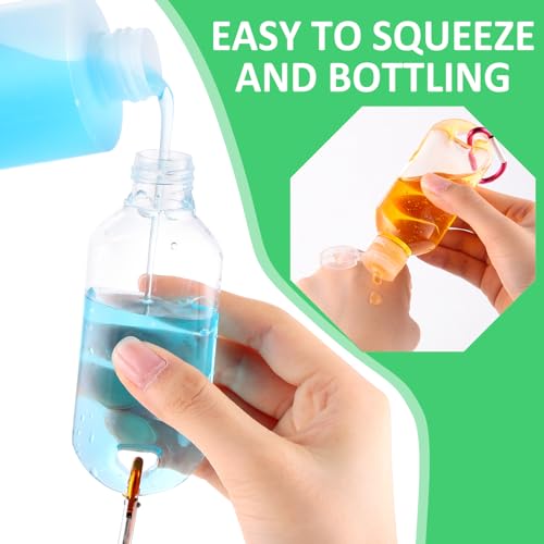 100 Pcs Traveling Bottles with Keychain 2oz Clear Plastic Hand Sanitizer Holder Keychain Empty Refillable Liquid Packing Container Squeeze Plastic Bottle with Lid,Rectangle4