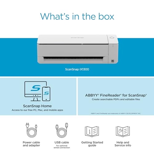 ScanSnap iX1300 Compact Wireless or USB Double-Sided Color Document, Photo & Receipt Scanner with Auto Document Feeder and Manual Feeder for Mac or PC, White