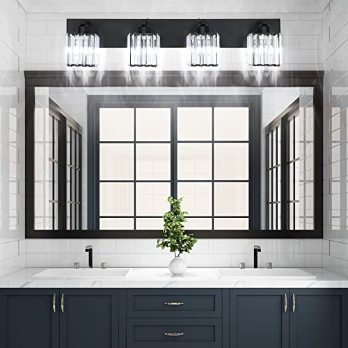 Image of Aipsun Black Light Fixtures Bathroom Vanity Light Crystal Modern Vanity Light for Bathroom 4 Light (Exclude Bulb)