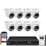 GW Security 8 Channel Smart AI PoE NVR Ultra-HD 4K (3840x2160) Security Camera System with 8 x 4K (8MP) 2160P Face Recognition/Human/Vehicle Detection Waterproof Microphone IP Dome Camera