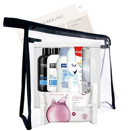 Travel Toiletries Set for Women Travel Size Toiletries Under 100ml Airport Security Approved Essentials with Clear Travel Bag Mini Toiletries for Holiday Hospital Maternity & Camping