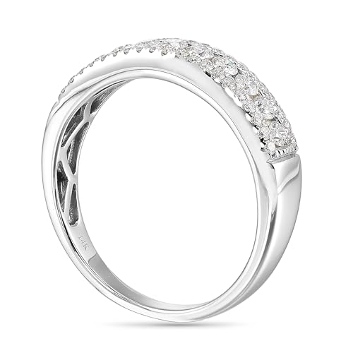 Diamond Delight 1/2 Carat Real Natural Diamond Band Ring for Women - 14k White Gold Wedding Band for Her - Pave Set Multi Row (H, VS1, 0.50 cttw) - Anniversary Ring Size 5 to 83