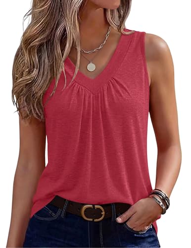 Image of Zeagoo Womens Tank Tops Summer Sleeveless Loose Fit Tops V Neck Pleated Shirts Basic Tees Dressy Casual Trendy Clothes