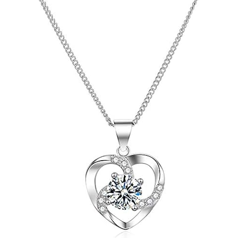 HAISWET 925 Sterling Silver Heart Cubic Zirconia Lover Pendant Necklace Cover