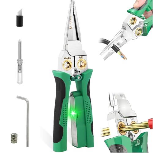 MBCBM 8-in-1 Wire Stripper Tool with Non-Contact Voltage Detector & Safety Insulated Handles Multi-Function Electrical Pliers for Stripping Cutting Crimping Ideal for Electrician HVAC DIY