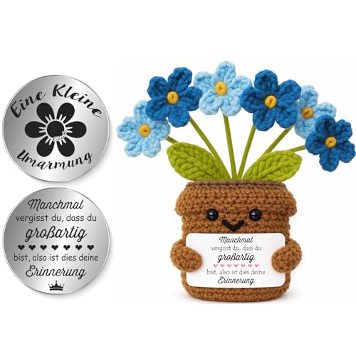 Tixlux Pocket Hug Positive Vergissmeinnicht-Figur (Blau), Kreative Strickwolle Figurine mit Kleiner Umarmung Glücksbringer, Mutmacher Geschenk, Gute Besserung Geschenk, EinschulungGeschenk（Erinnerung）
