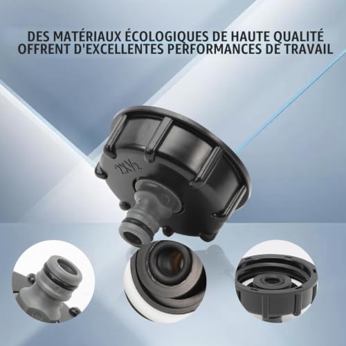 Konuooer 2 Pièces S60x6 IBC Bouchon cuve 1000l de Réservoir Raccord, 1/2" Diamètre de Sorti Raccord Mamelon 60 mm pour Vanne de Tonne, Tuyau D'arrosage 1/2" Raccord – vue 4