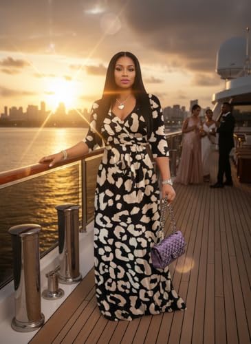 Image of Yajedo Womens Casual Summer Maxi Dress Plus Size Sexy Wrap V Neck 3 /4 Sleeve Sundress with Pockets