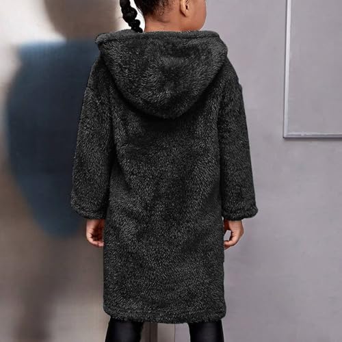 Boys Girls Hooded Jacket Fuzzy Fleece Long Oversized Cardigan Coat Winter Fashion Casual Fluffy Plush with Pockets4
