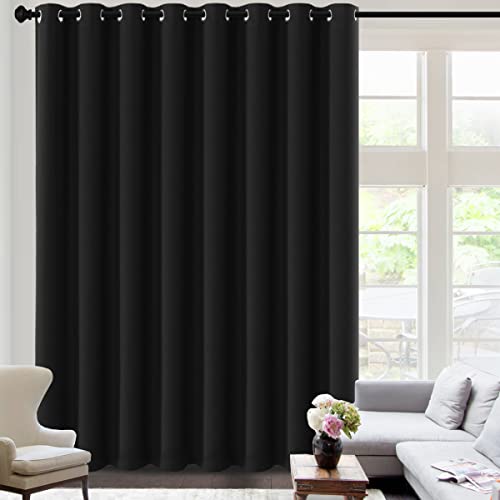 Image of H.VERSAILTEX 100% Blackout Curtains for Sliding Glass Door Room Divider Curtains Noise Reduce Curtain Panel Portable Window Screen Sliding Partition, W120 x L96 inches /8' Tall by 10' Wide, Black