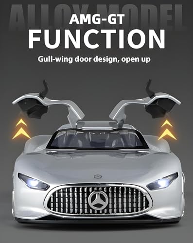 Image of Stylish Silver AMG Vision Gran Turismo SUV Car 1:32 Scale Diecast Model | Alloy Metal Pull Back Toy Car with Openable Doors, Lights & Music | Die-Cast Collectible Toy Gift for Kids
