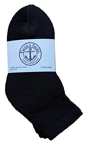 Yacht & Smith 12 Pair Of Kids Black Quarter Ankle Athletic Socks for Kids, Sock Size 4-63