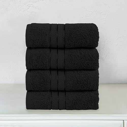 Image of Elegant Comfort Three Line Popcorn Towel Set for Bathroom 16 x 28 inches, Premium Hotel Quality 4-Pack Hand Towels, 100% Turkish Cotton, Soft and Durable, Quick Dry and Highly Absorbent, Black