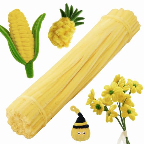 200 Pieces Pipe Cleaners Chenille Stem Set for DIY Arts Crafts Decorations (Pale Yellow)