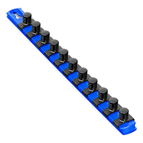 Ernst Manufacturing - 8419-Blue-1/2 13-Inch Socket Organizer with 11 1/2-Inch Twist Lock Clips, Blue