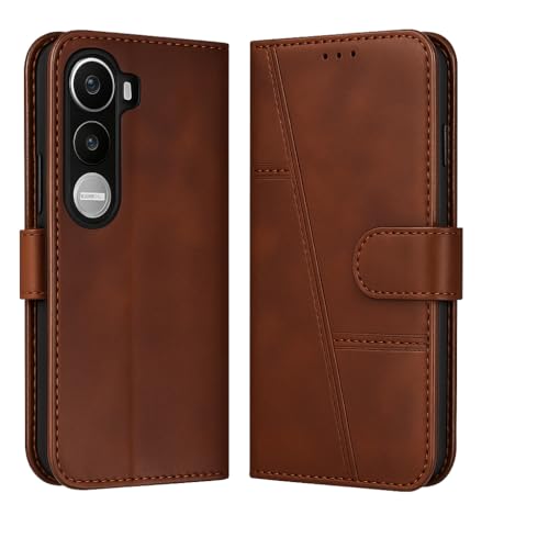 Image of for Vivo Y400 Pro 5G Flip Cover Leather Finish | Inside TPU with Card Pockets | Wallet Stand | Complete Protection Flip Case Brown