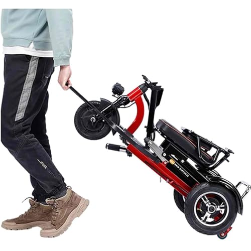 JXCCA Electric Tricycle, Scooter Plegable de 2 Pasos para Personas Mayores, Pequeño Trike para Cojín Discapacitado, Grueso y Grande, Tracción Delantera 300 W, Rejilla de Almacenamiento Trasero