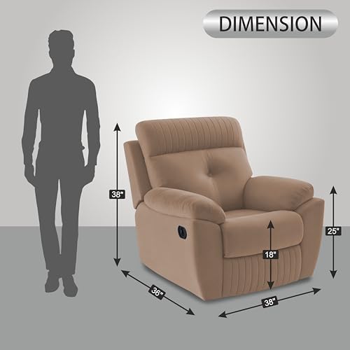 Image of Adorn India Premium Majestic 1 Seater Recliner Manual Sofa Chair | Beige Suede Velvet Fabric | Soft Padded Back Rest & Handrest | Living Room Recliner Chair | 3 Years Warranty