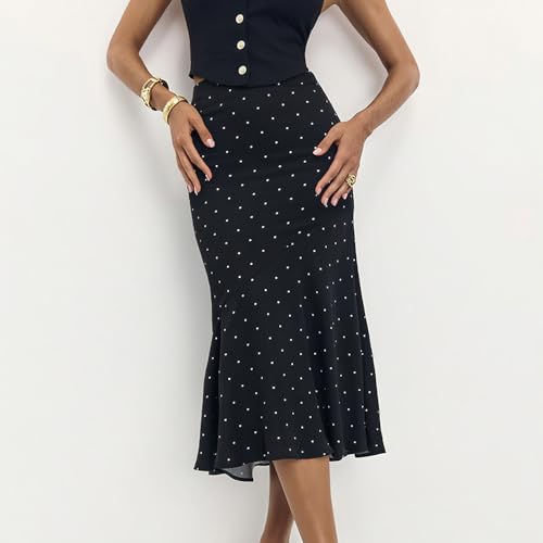 Womens Midi Skirts Y2K Sheer Mesh Polka Dot Skirt Lightweight Flowy Wrap Fishtail Skirt Streetwear3