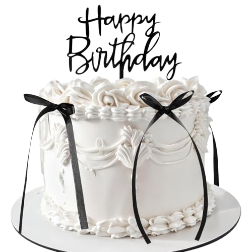 Nogeqi 7 unidades de decoración para tartas de cumpleaños con 6 lazos negros, decoración para tartas de cumpleaños, decoración de cumpleaños, decoración de tartas, decoración de cumpleaños