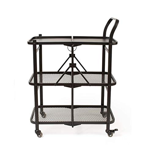 GUONING-L Rueda Hogar plegable comedor Cesta Pequeña móvil del carro de la compra comedor Commercial Hotel carretilla cuarto de baño salón del vino Cesta Rack (Negro, Tamaño: 35 * 64 * 90cm) Carrito d