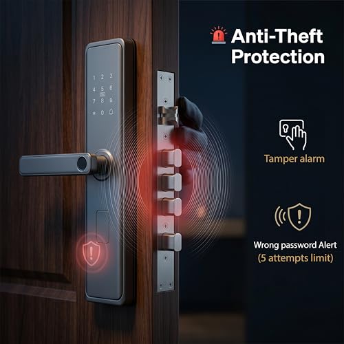 Image of Golens X33 Grey Matte Smart Door Lock | 6-Way Unlock (Fingerprint, PIN, RFID Card, Key, App, Dynamic Password) | USB Emergency Power | Premium Matte Finish Digital Lock