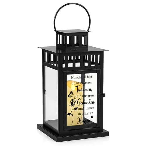Photect Grablaterne Wetterfest Metall Kerzenhalter 27 cm Grablicht mit Gravur Trauergeschenke Grablampe für Friedhof Beileid Beerdigung Memorial Gedenken Urnengrab