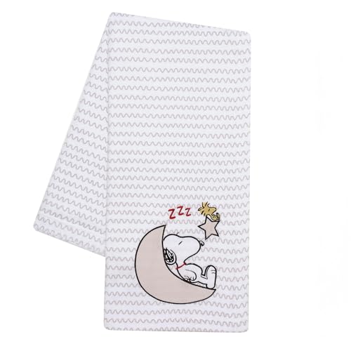 Image of Snoopy Love Soft White/Taupe Fleece Baby Blanket w/ Applique