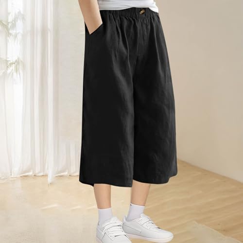 Cotton Linen Pants for Girls Boys Summer Fashion Baggy Wide Leg Capri Pants Kids 2025 Vacation Beach Pants Loose Fit2