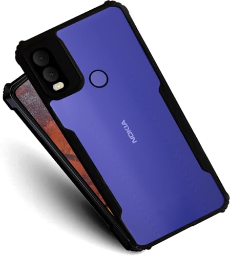Image of AIBEX Crystal Clear Back Cover Case for Nokia C22 | 360 Degree Protection | Shock Proof Design | Transparent Back Cover Case (PC & TPU, Black Bumper)