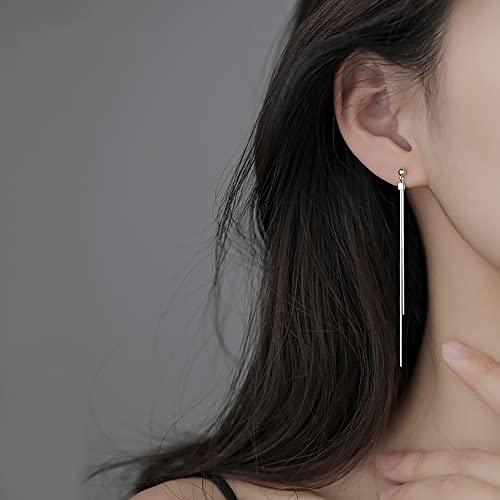 Reffeer Solid 925 Sterling Silver Tassel Chain Dangle Earrings for Women Teens Long Dangle Drop Earrings Minimalist3