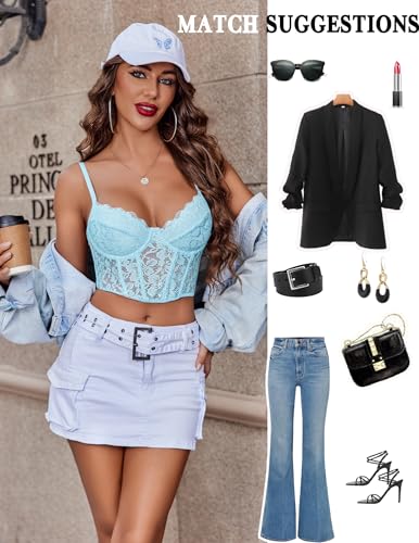 Image of Avidlove Lace Bralette for Women V Neck Bustier Corset Tops with Underwired Racerback Adjustable Strap Crop Top
