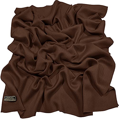 CJ Apparel Chocolate Brown Dark Brown Solid Color Fringe Design Nepalese Shawl Seconds Scarf Wrap Stole Throw Head Wrap Pashmina Hand Made in Nepal New2