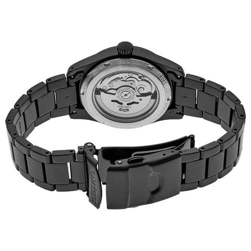 Seiko Heren zwarte wijzerplaat roestvrij stalen band automatisch horloge - Afbeelding 3