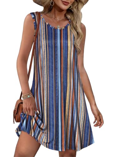 Image of elescat Summer Dresses for Women Boho Sleeveless Pocket Tshirt Sundresses